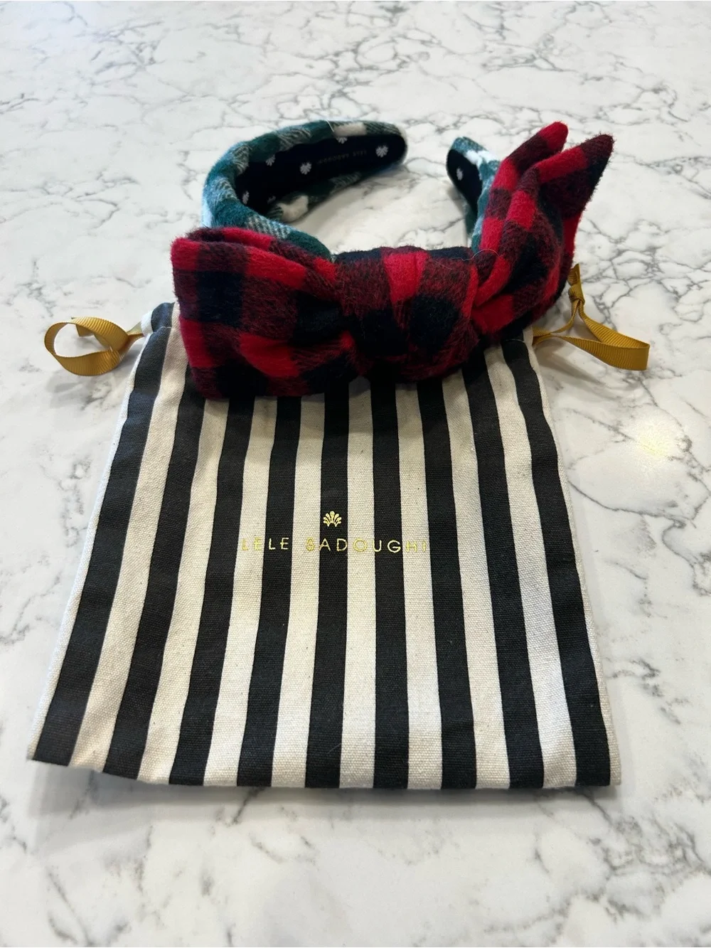 Lele Sadoughi Plaid Bufflo Check Red Black Bow Green White Check Felt Headband